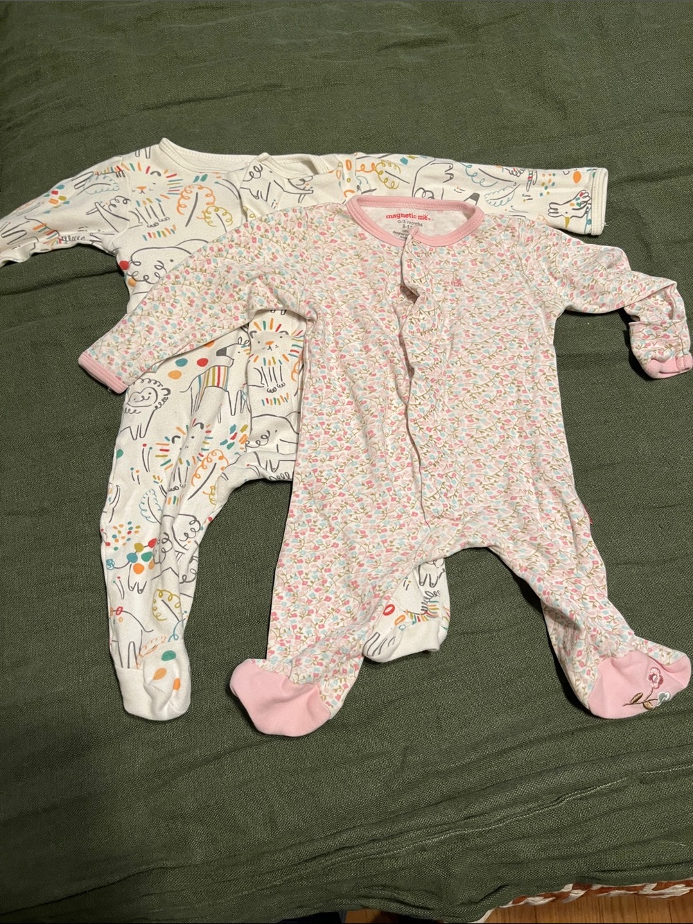 Magnetic Me Pink Floral & Cream Animal Print Footed One-Pieces (2 Pack)